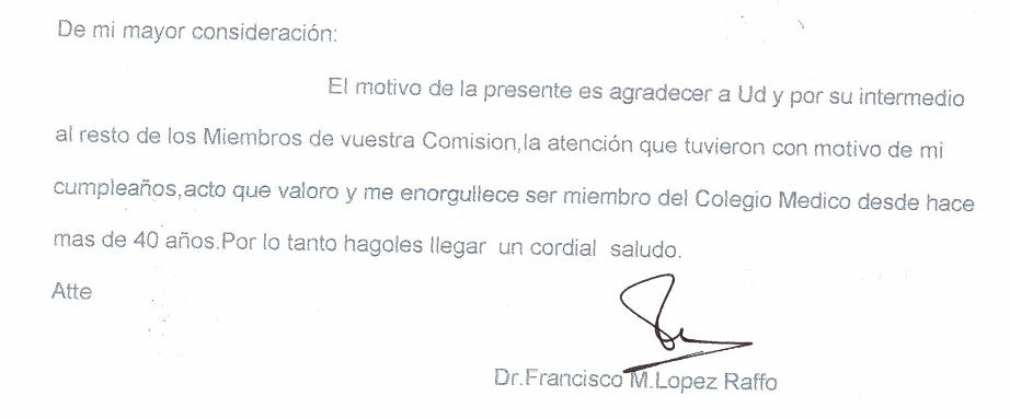 Agradecimiento de Dr. López Raffo